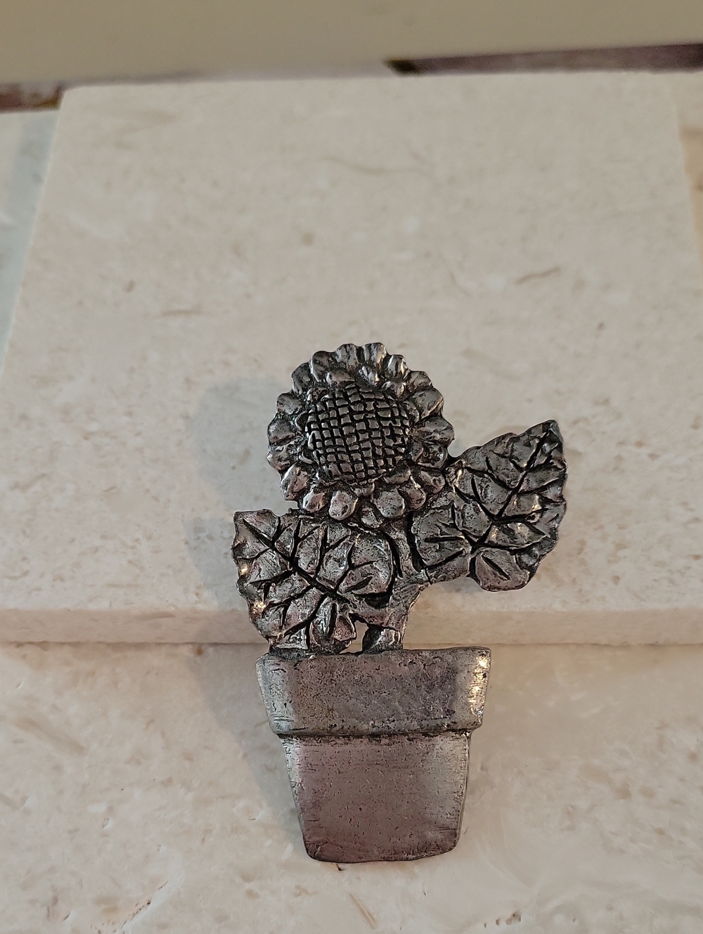 Sheridan Silver Sunflower Brooch Pin - Metal Floral Pot Accent